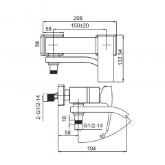 Смеситель для ванны с коротким изливом Koer KB-41007-01 (Цвет хром) (KR3454) Березнеговатое