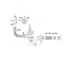 Сифон для ванни ZERIX SV-01-A 1 1/2" прямоточний з випуском та переливом (ZX4957) Київ