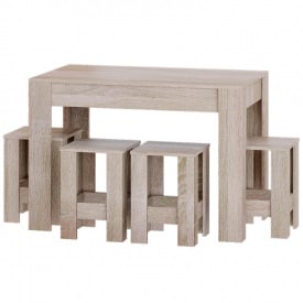 Комплект обеденный Tobi Sho СТО-1 стол нераскладной и 4 табурета для кухни, столовой Дуб сонома