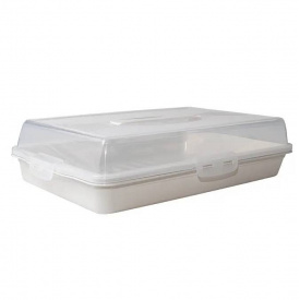 Тортовница с крышкой прямоугольная 44х30х9,5 см белая роза Алеана 169057