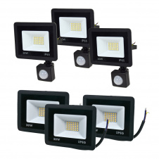 Комплект прожекторов Lightwell 30W 3 x LW-FL-B-30 и 3 x LW-FL-B-30-S с датчиком движения