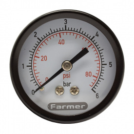 Манометр для давления воды Farmer на 6 бар с задним подключением 1/4" корпус D50 мм.