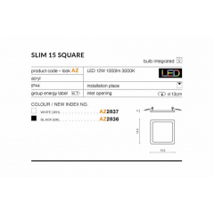 Точечный светильник AZzardo SLIM 15 SQUARE IP44 3000K AZ2837 Лубни