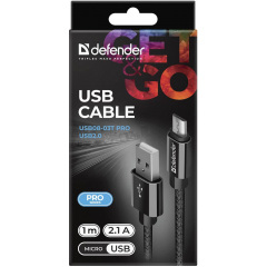 Кабель Defender USB08-03T PRO USB2.0, AM-MicroBM Black, 1m (87802) (6499806) Львів