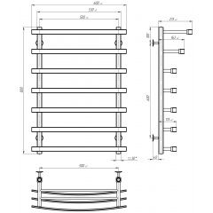 Полотенцесушитель электрический Lotos П7 500х800 Deffi Черный JD04 (A.LO.80.50.7.E.B.R.2) Ровно