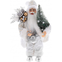 Декоративний Santa в сріблясто-білому кольорі з ялинкою та подарунками BonaDi 30см DP219433 Гайсин