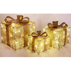 Декоративная композиция - 3 коробки 15х20см, 20х25см, 25х30см с LED-подсветкой, шампань с золотом BonaDi DP69606 Тернополь