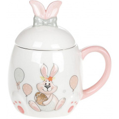 Чашка ceramic с крышкой Bona Веселый кролик с золотым яйцом 450 мл DP39631 Іршава