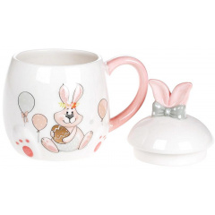 Чашка ceramic с крышкой Bona Веселый кролик с золотым яйцом 450 мл DP39631 Іршава