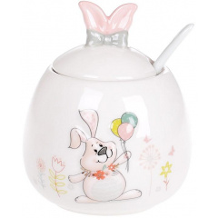 Сахарница ceramic Веселый кролик с шариками с керамической ложкой Bona DP41414 Изюм