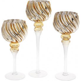 Декоративные стеклянные подсвечники Stylish gold 3 штуки DP96370 BonaDi
