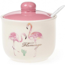 Сахарница ceramic Розовый Фламинго 350 мл с порционной ложкой Bona DP41401