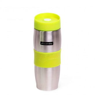 Термокружка 380 мл Kamille из нержавеющей стали TPR-накладка Серебристый / Салатовый КМ-2053