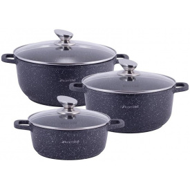 Набор 3 кастрюли Landes Black 2.3л 4.5л 6.5л с двумя прихватками Kamille DP36495