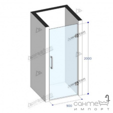 Душевая дверь в нишу Weston 900x2000 матовый черный/стекло матовый графит, ручка рейлинг дв. ст. верт.