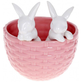 Горшок декоративный Кролики в корзинке 14х13.5х15см Pink BonaDi