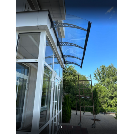 Металевий збірний навіс (козирок) над дверима Dash`Ok 4,05x1 м Style, чорний, мон 4 мм, прозорий