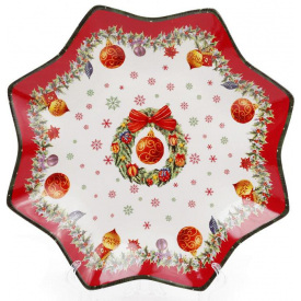 Блюдо фарфорове Різдвяний орнамент 30.5см DP66520 BonaDi