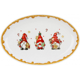 Блюдо новорічне BonaDi Gnomes with gingerbread 29х19 см Різнокольоровий DP232369
