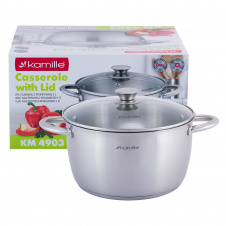 Кастрюля с крышкой 5л из нержавеющей стали для индукции и газа KL226000 Kamille