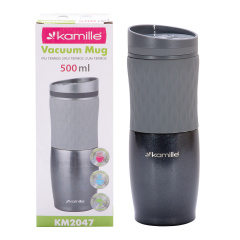Термос-кружка с tpr вставкой из нержавеющей стали Kamille 0.5 л Grey (KL225595) Івано-Франківськ