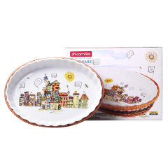 Форма для запекания керамическая 2.1л (33x24x4.5см) овальная с ротанговой корзинкой KL226353 Тернопіль