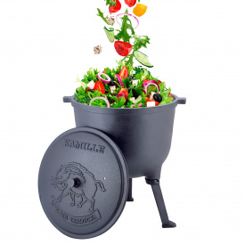 Чугунный казан на ножках с крышкой для приготовления на огне 10л KL225641 Kamille