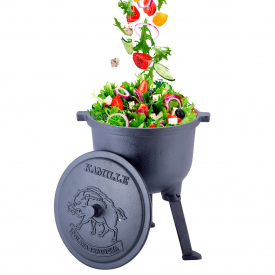 Чугунный казан на ножках с крышкой для приготовления на огне 4л KL225636 Kamille