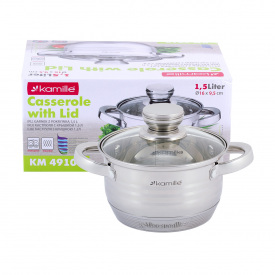 Кухонная кастрюля с крышкой и полыми ручками 1.5л KL225704 Kamille