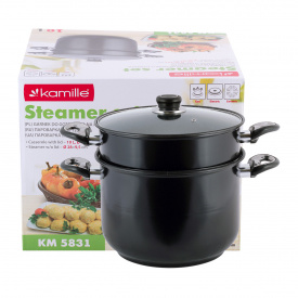 Кухонная двухуровневая пароварка из углеродной стали 10л KL225720 Kamille