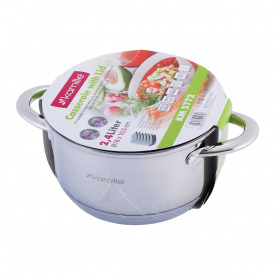 Кастрюля с крышкой 2.4л из нержавеющей стали и полыми ручками KL226010 Kamille