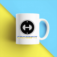 Кружка чашка белая с принтом "Crossfit сине-желтая надпись" Кавун