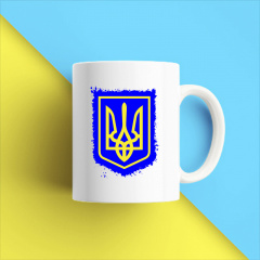 Кружка чашка белая с принтом "Украинский герб на синем фоне" Кавун Конотоп