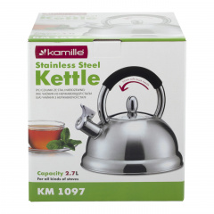 Чайник из нержавеющей стали со свистком Kamille KM-1097 2,7 л Хром Нововолинськ