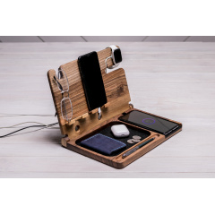 Деревянный органайзер с беспроводной зарядкой Apple ecoWalnut 300x231x210 мм Приморск