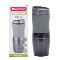 Термокружка из нержавеющей стали с TPR вставкой Kamille 500 мл Серый Чугуїв