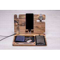 Деревянный органайзер с беспроводной зарядкой ecoWalnut 300x231x210 мм Долина