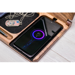 Деревянный органайзер с беспроводной зарядкой ecoWalnut 300x231x210 мм Долина