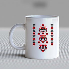 Кружка чашка белая с принтом "Украинский цветочный орнамент-вышиванка" Кавун