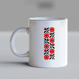 Кружка чашка белая с принтом "Красный цветочный орнамент вышиванки на груди" Кавун