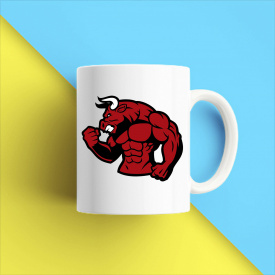 Кружка чашка белая с принтом "Красный бык накачанный" Кавун