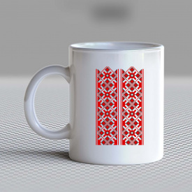 Кружка чашка белая с принтом "Красный орнамент вышиванки" Кавун