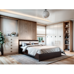Кровать двуспальная Tobi Sho SONATA/1600 ДСП, 1600х2000 мм Венге темный/Белый Надворная