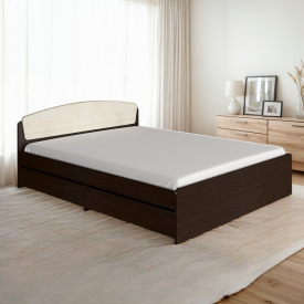 Ліжко двоспальне Tobi Sho ASTORIA ДСП з двома шухлядами, 1600х2000 мм Венге темний/Дуб молочний