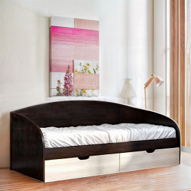 Кровать односпальная Tobi Sho COMFORT с ящиками для детской комнаты, 800х1900 мм Венге темный/Дуб молочный