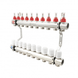 Коллектор теплого пола Polmark 1″3/4″ c 10 выходами, с расходомерами (PBMF110)