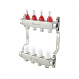 Коллектор теплого пола Polmark 1″3/4″ c 4 выходами, с расходомерами (PSMF104)