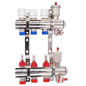 Коллектор теплого пола HLV 1″3/4″ c 3 выходами, с расходомерами + сливная группа