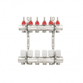 Коллектор теплого пола Polmark 1″3/4″ c 6 выходами, с расходомерами (PBMF106)