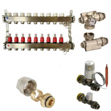 Колектор для теплої підлоги Heat-Pex 1x3/4 на 9 контурів з витратомірами євроконус